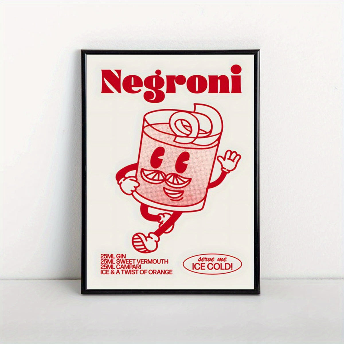 Affiche Negroni personnage vintage, parfaite pour une déco chaleureuse autour des cocktails.