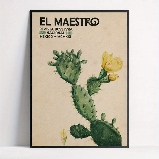 Affiche cactus avec fleurs colorées, style vintage, idéale pour une décoration minimaliste et chaleureuse.