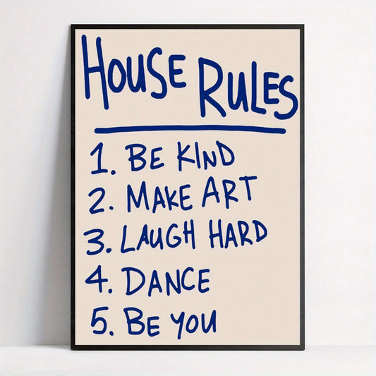 Affiche House rules minimaliste, rétro et vintage, idéale pour une décoration cosy et moderne.