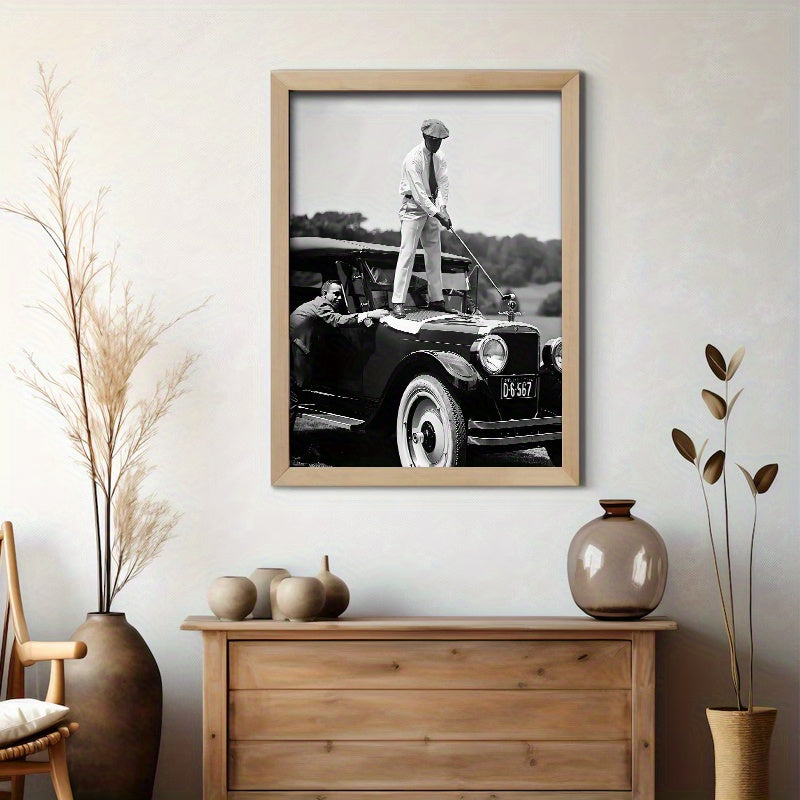 Affiche Golf Vintage Avec Voiture Classique