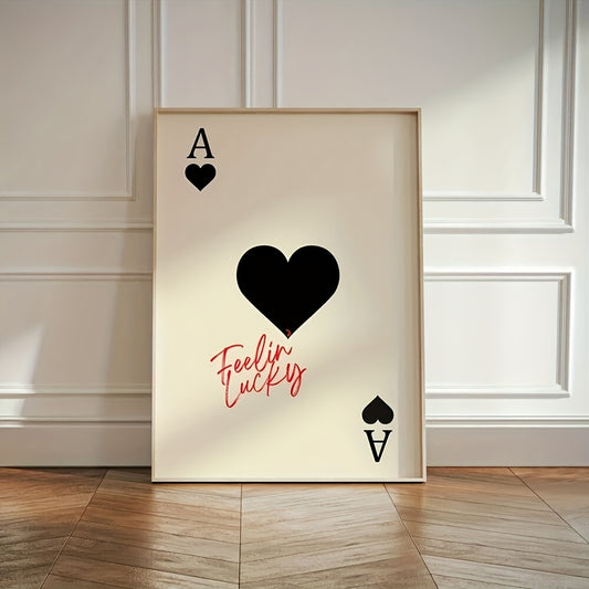 Affiche Feeling Lucky – As de Cœur, un décor rétro et minimaliste inspiré du poker.