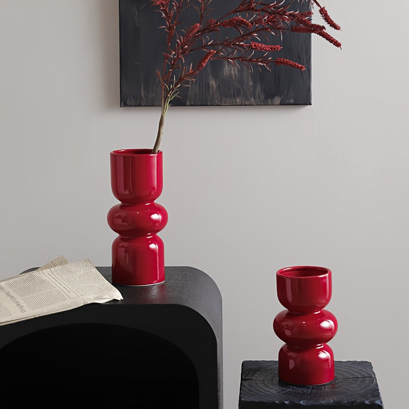 Vase Minimaliste En Céramique Rouge Élégant