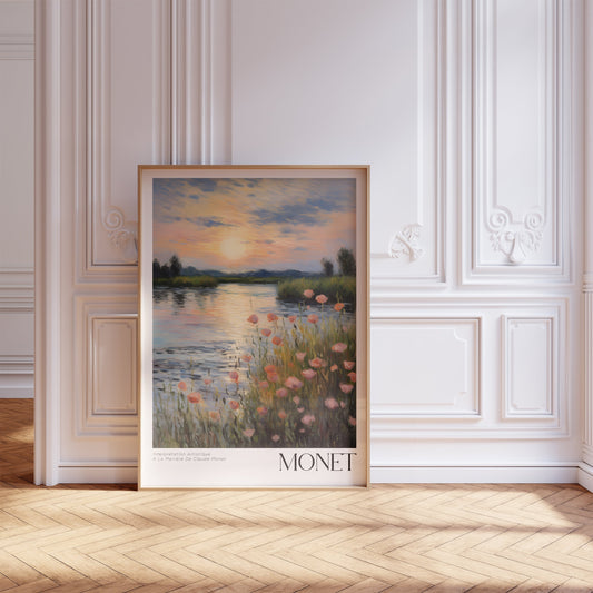 Affiche Monet - Lever de soleil sur l'eau, une touche moderne de nature et d'impressionnisme.