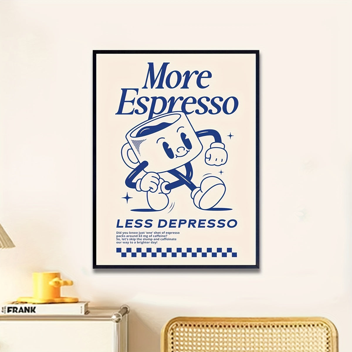 Affiche Espresso vintage : Plus de Café, Moins de Dépresso pour une cuisine chaleureuse et moderne.