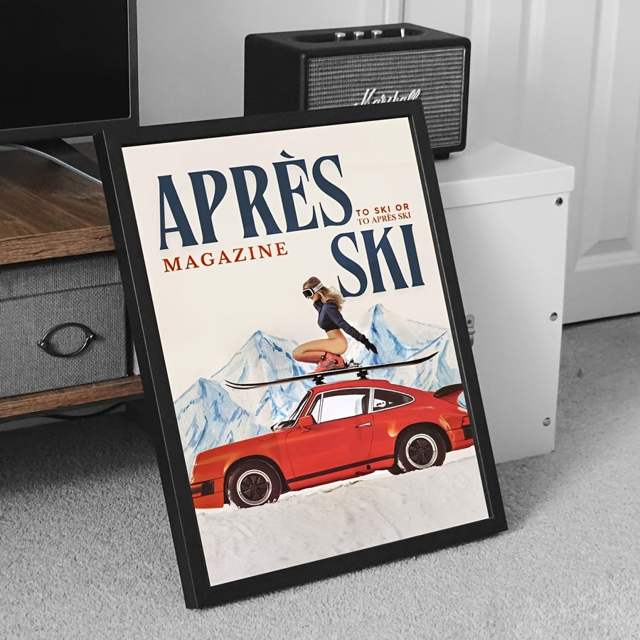 Affiche Après Ski Vintage Avec Voiture Rouge