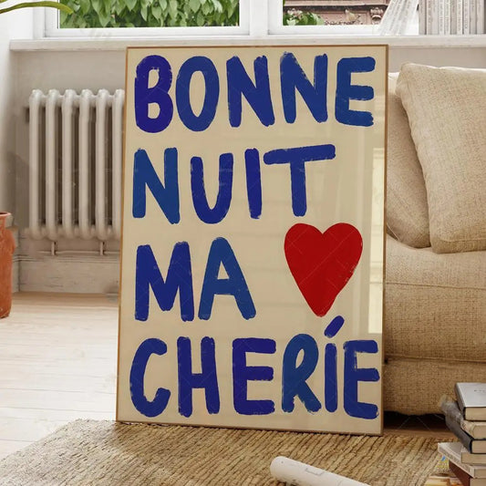 Affiche bonne nuit ma chérie, style rétro minimaliste pour une décoration chaleureuse et moderne.