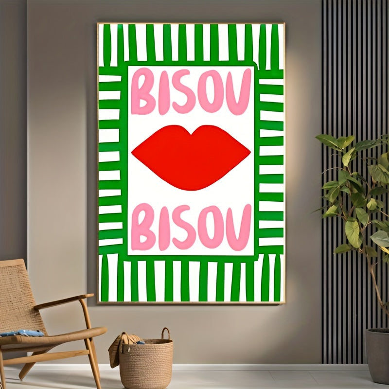 Affiche Bisou Bisou Avec Lèvres Rouges