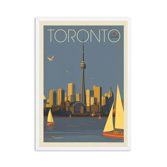 Affiche Toronto vintage, design moderne, capturant la ville et le CN Tower dans une ambiance chaleureuse.