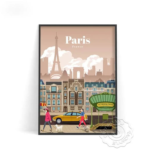 Affiche Paris vintage, art moderne et design, évoquant la beauté chaleureuse de la ville.