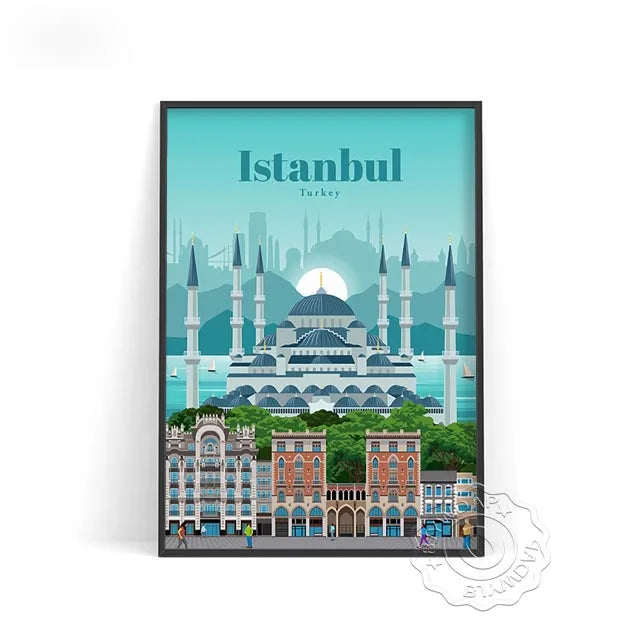 Affiche Istanbul : une œuvre vintage moderne alliant design et charme urbain chaleureux.