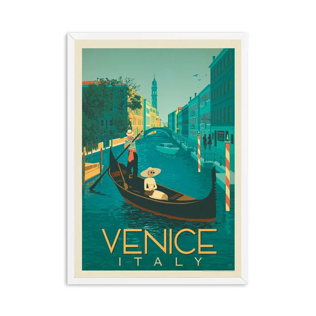 Affiche Venise en Gondole, design vintage qui évoque l'élégance et la magie de la ville.