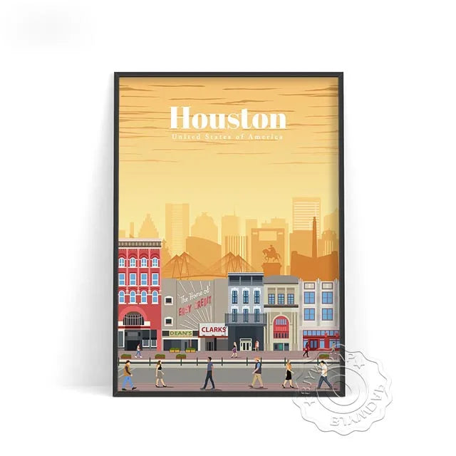 Affiche Houston : une illustration vintage moderne pour sublimer votre décoration urbaine.