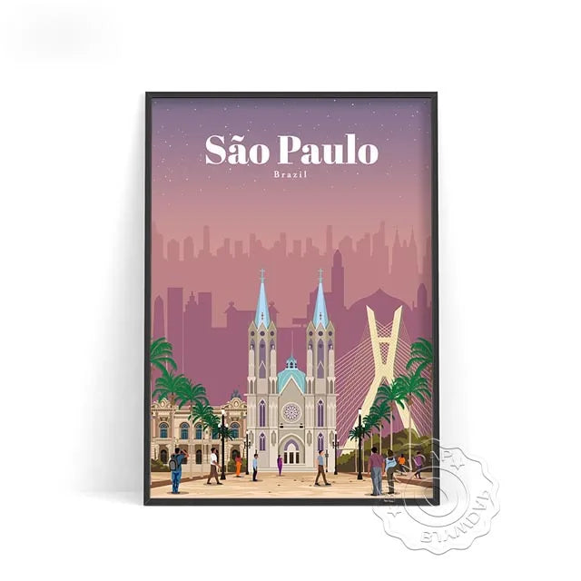 Affiche Sao Paulo : affiche vintage moderne, design artistique d'une ville brésilienne accueillante.