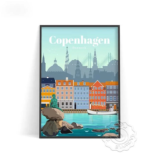 Affiche Copenhague : une vue vintage et moderne du port, idéale pour une décoration chaleureuse.