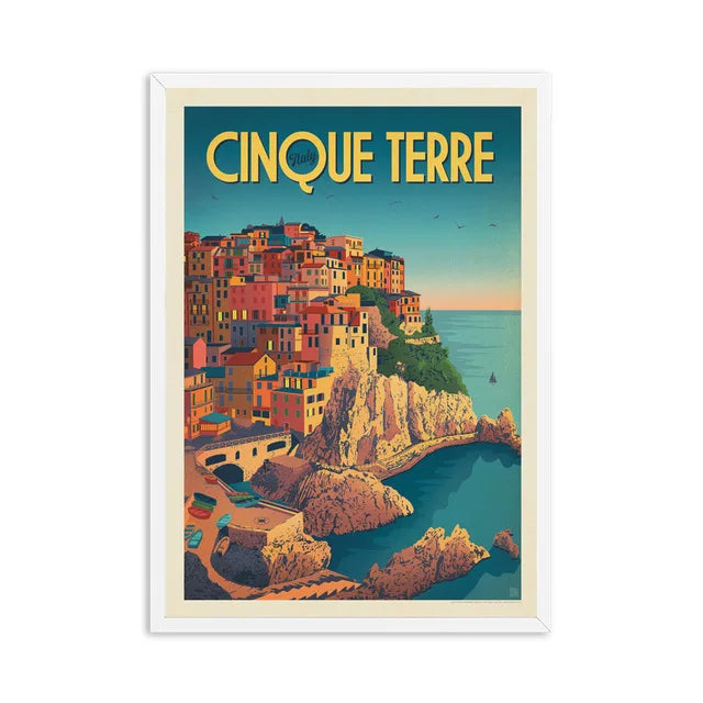 Affiche Cinque Terre Italie vintage, art moderne, design élégant pour une ambiance chaleureuse.