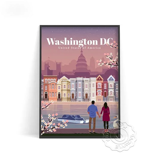 Affiche Washington DC, vintage et moderne, pour une décoration chaleureuse et élégante de votre ville.