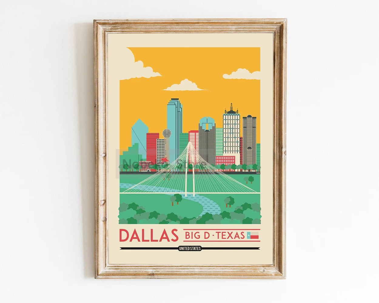 Affiche Dallas vintage, design moderne pour embellir votre espace et évoquer le charme de la ville.