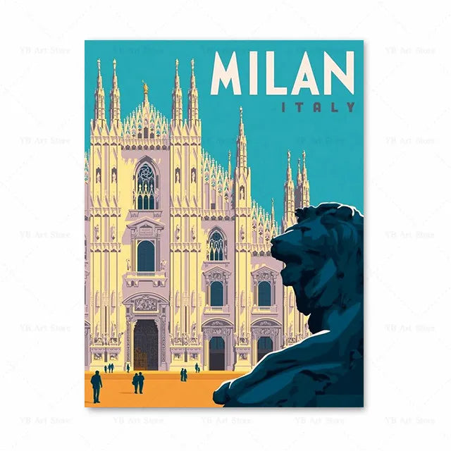 Affiche Milan - Duomo et Lion, une affiche vintage moderne, pour une décoration chaleureuse.