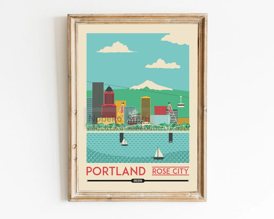 Affiche Portland - Ville des Roses, design vintage, art moderne, pour une déco chaleureuse.