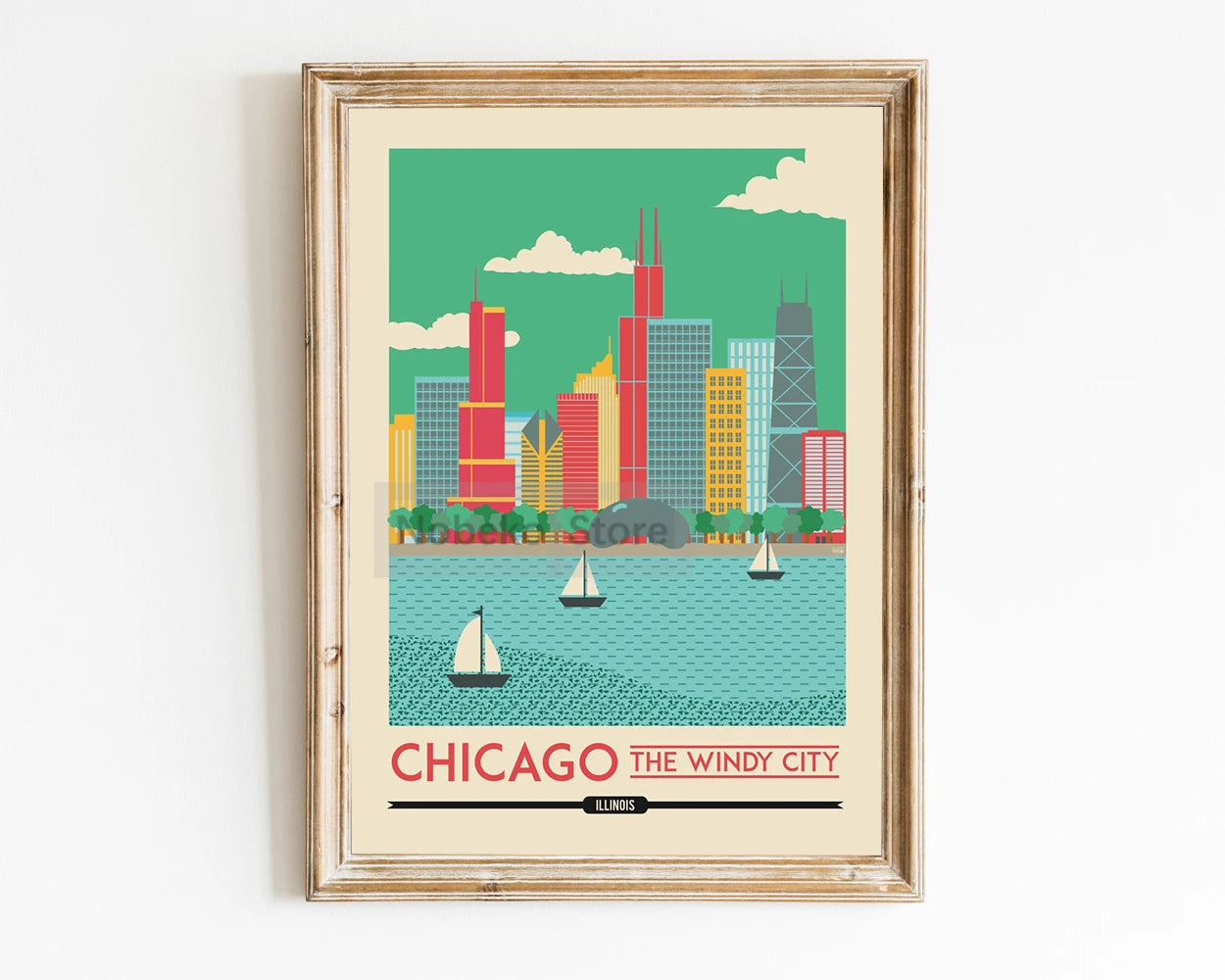 Affiche Chicago, design vintage moderne pour une décoration chaleureuse et stylée de la ville.