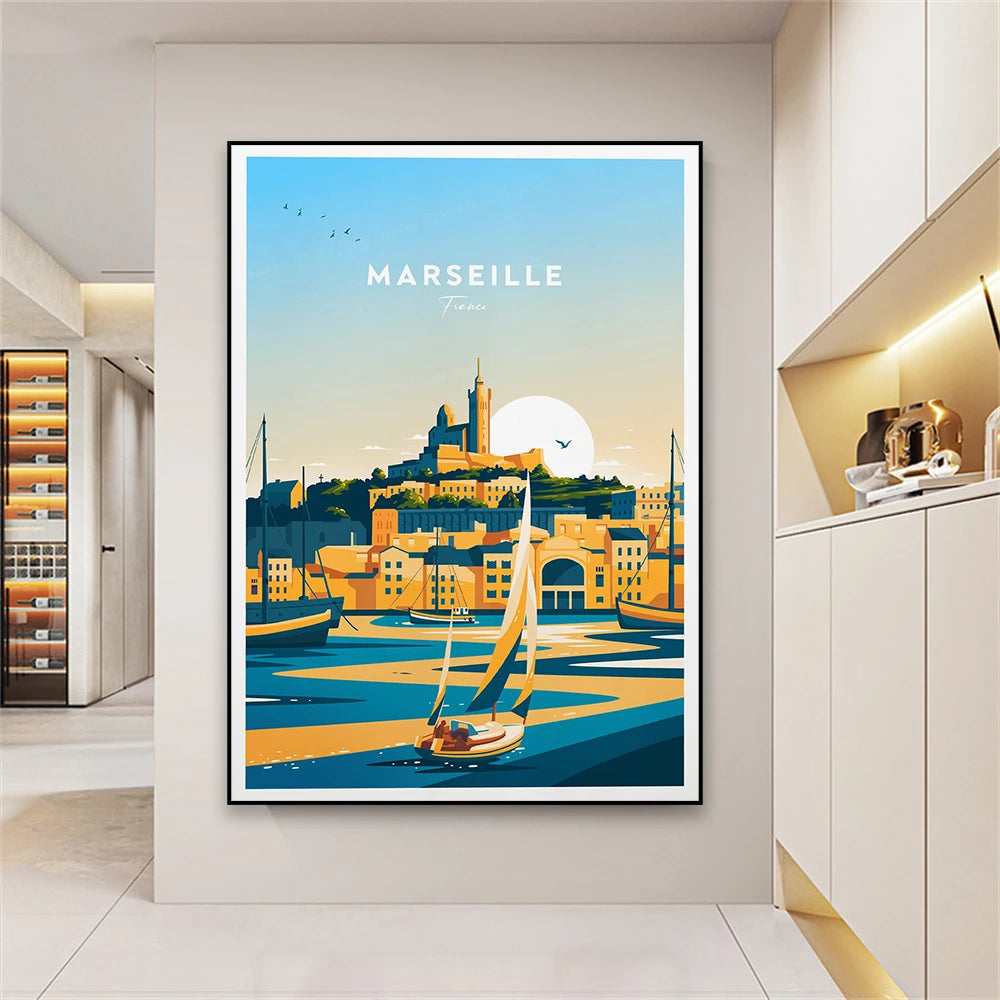 Affiche Marseille - Le Vieux Port, affiche vintage pour une décoration moderne et chaleureuse.