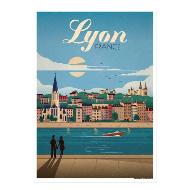 Affiche Lyon #2 – Vue sur la Saône, une affiche vintage pour une atmosphère moderne et chaleureuse.