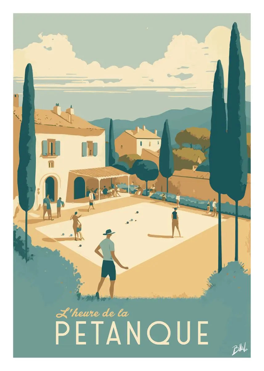 Affiche Marseille - L'Heure de la Pétanque, un design vintage évoquant la convivialité en plein air.