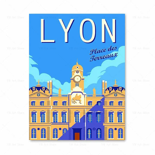 Affiche Lyon vintage - Place des Terreaux, une illustration moderne pour une déco chaleureuse.