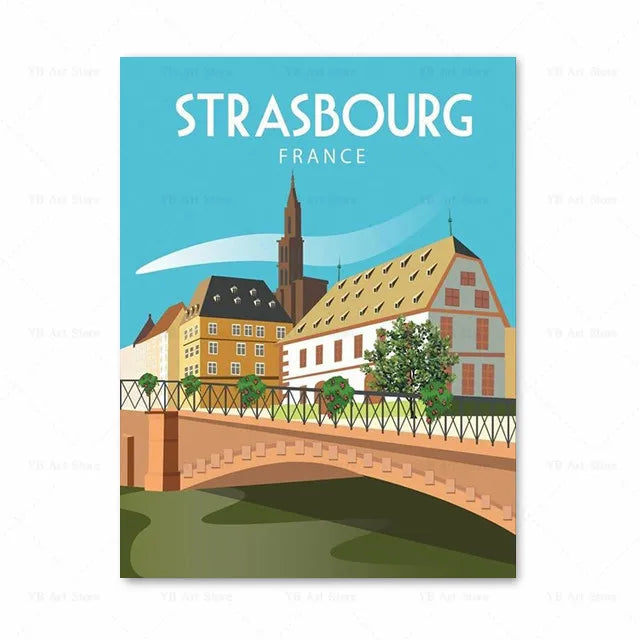 Affiche Strasbourg : art moderne et design vintage évoquant la beauté chaleureuse de la ville.