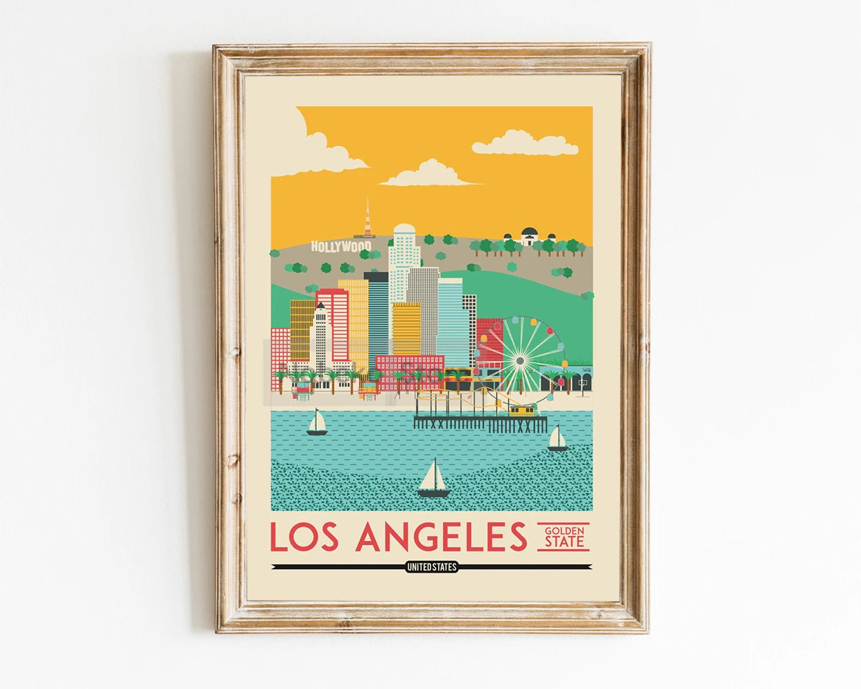 Affiche Los Angeles vintage, art moderne, design élégant pour une décoration chaleureuse et urbaine.