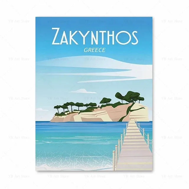 Affiche Zakynthos - Île Grecque, vintage et moderne, idéale pour une décoration chaleureuse et design.