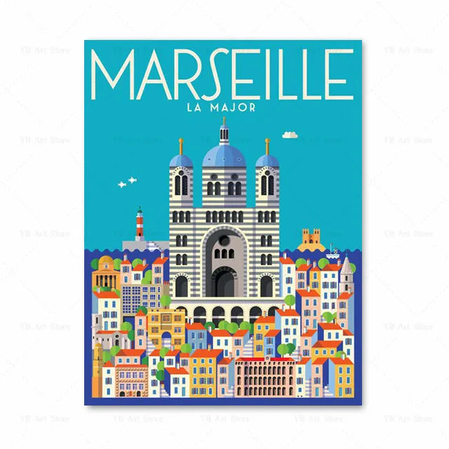 Affiche Marseille - La Major : une œuvre vintage, moderne et design pour une déco chaleureuse.