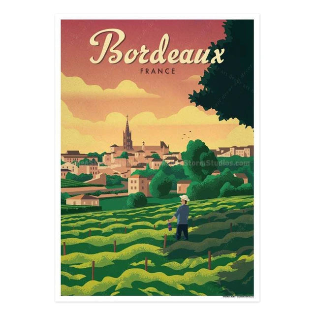 Affiche Bordeaux vintage, art moderne, design élégant pour une décoration chaleureuse et accueillante.