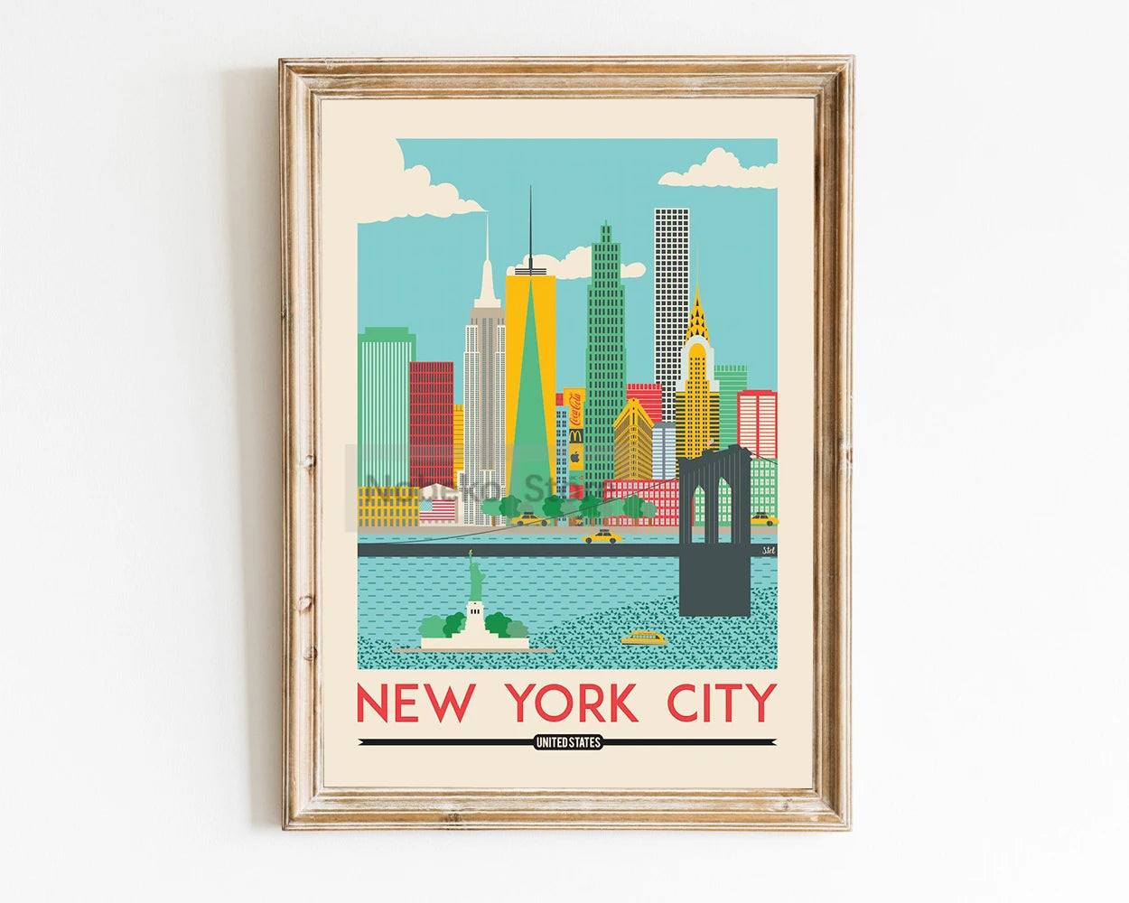 Affiche New York #2 - Vue colorée de la ville, affiche vintage, art moderne et design chaleureux.