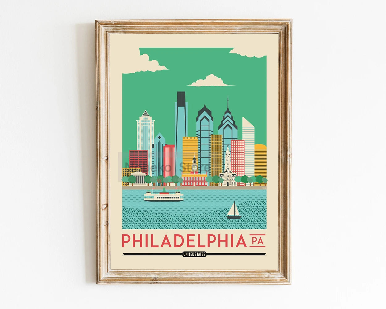 Affiche Philadelphie moderne, vintage et design, idéale pour une décoration chaleureuse et stylée.