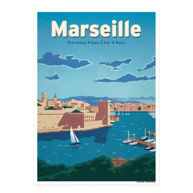 Affiche Marseille vintage, art moderne, design élégant pour une décoration chaleureuse et cosy.