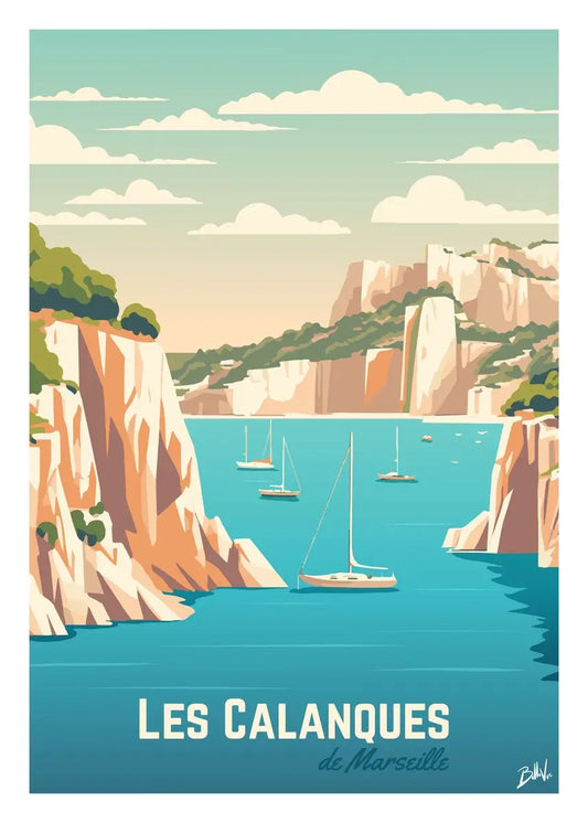 Affiche Marseille - Les Calanques, affiche vintage et design pour une déco moderne et chaleureuse.