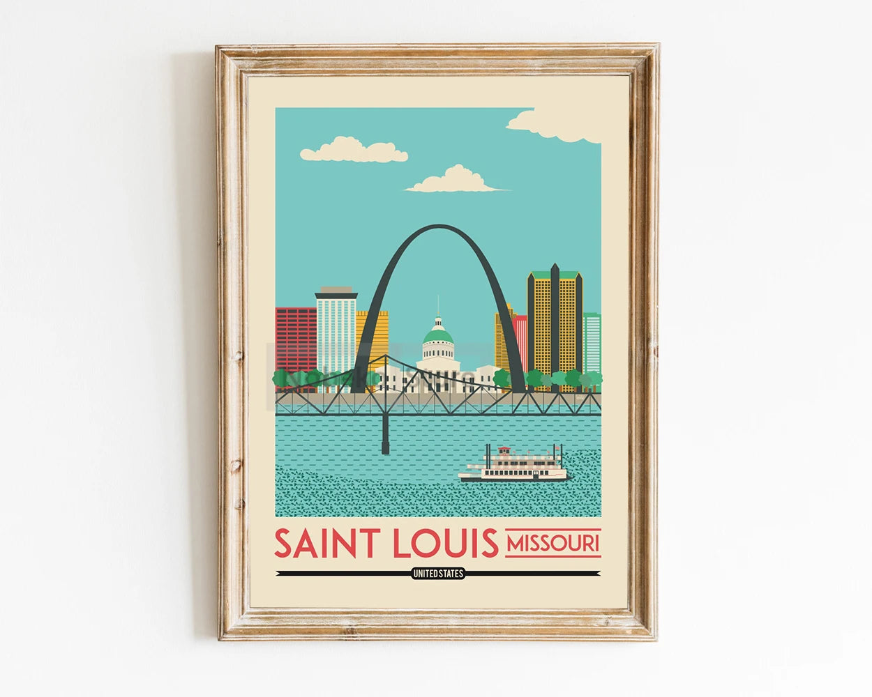 Affiche Saint Louis : un design vintage moderne capturant la Gateway Arch et la beauté de la ville.