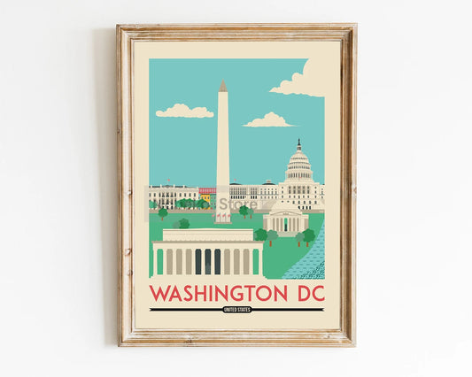 Affiche Washington DC moderne, style vintage et design, pour une décoration chaleureuse et élégante.