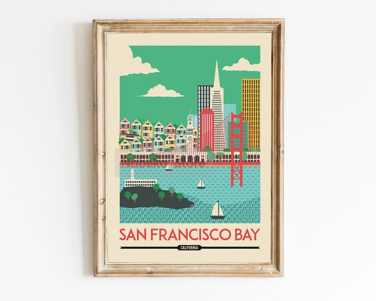 Affiche San Francisco : un design vintage moderne, capturant l'âme chaleureuse de cette ville iconique.