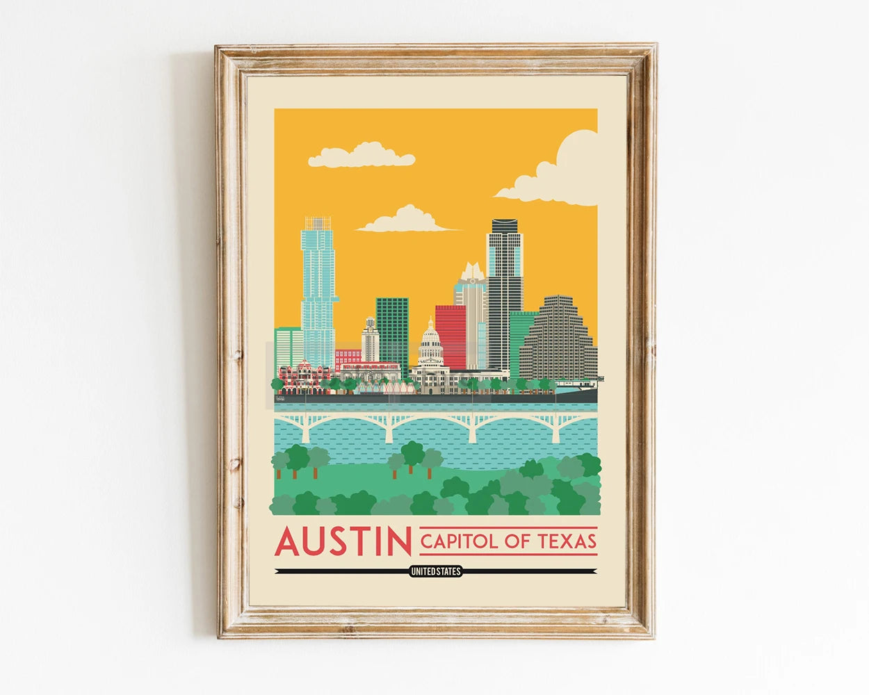 Affiche Austin : une affiche vintage moderne pour une décoration chaleureuse de votre ville préférée.