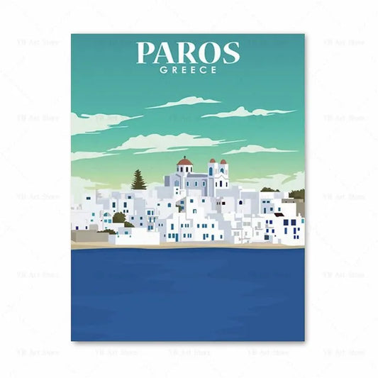 Affiche Paros - Île Grecque, une œuvre moderne et vintage pour une décoration chaleureuse de ville.