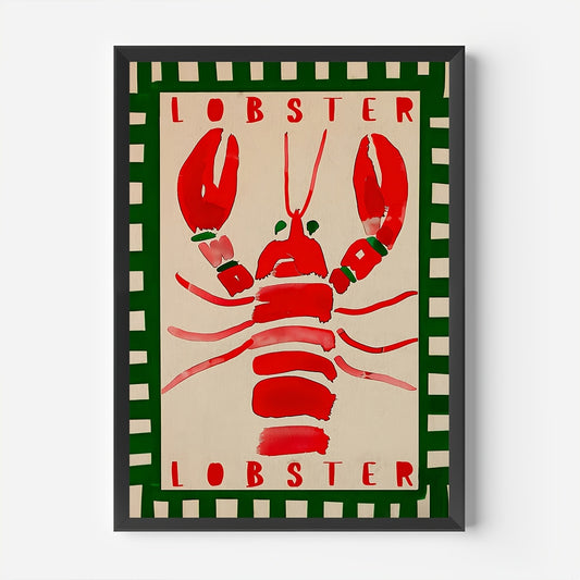 Affiche Pop Art Homard Rouge et Vert, une déco moderne et vintage pour une ambiance chaleureuse.