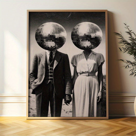 Affiche disco vintage en noir et blanc, ambiance funky et chaleureuse pour une déco stylée.