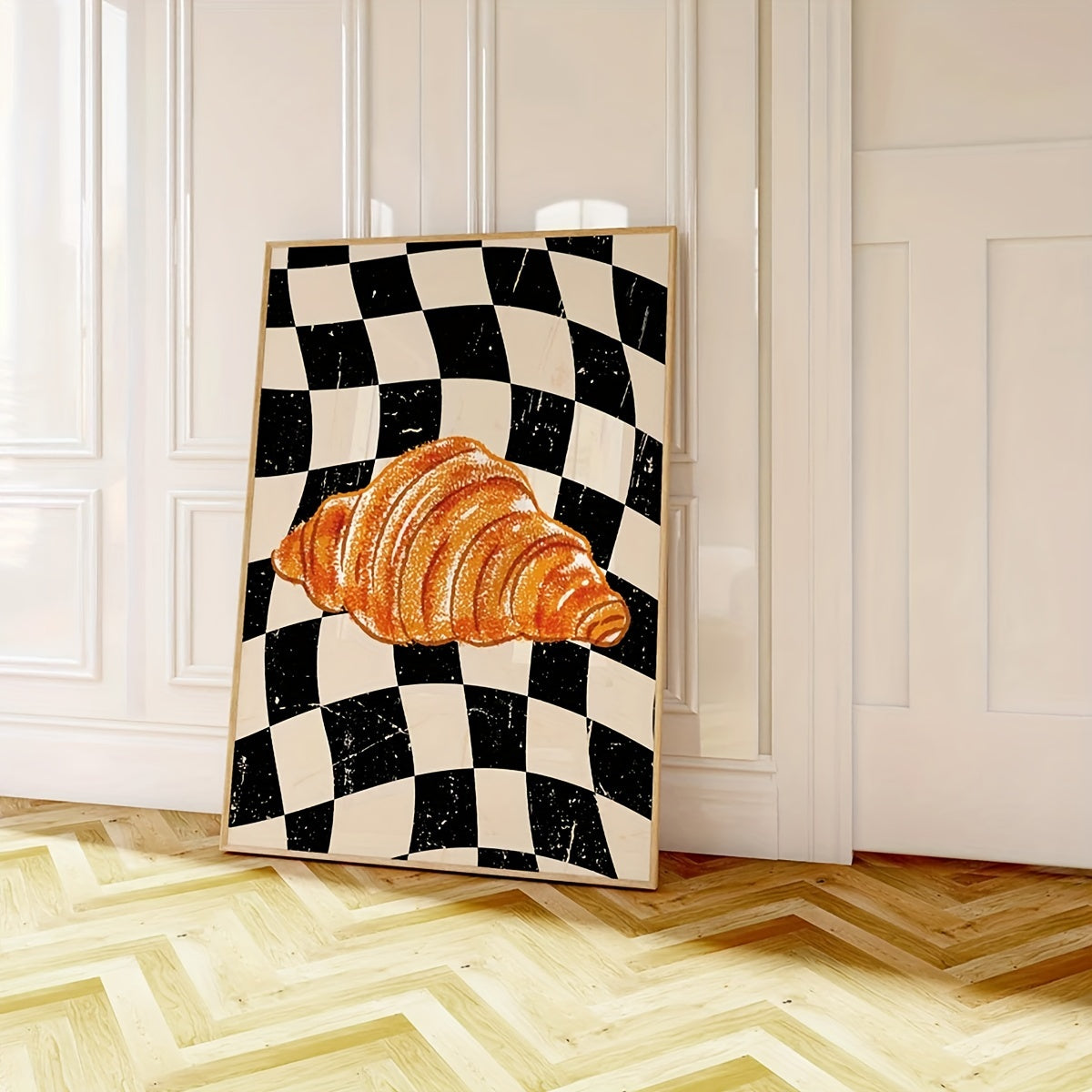 Affiche Pop Art Croissant Sur Fond À Damier