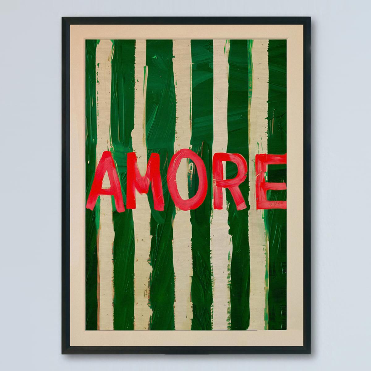 Affiche Amore Avec Rayures Vertes Et Roses